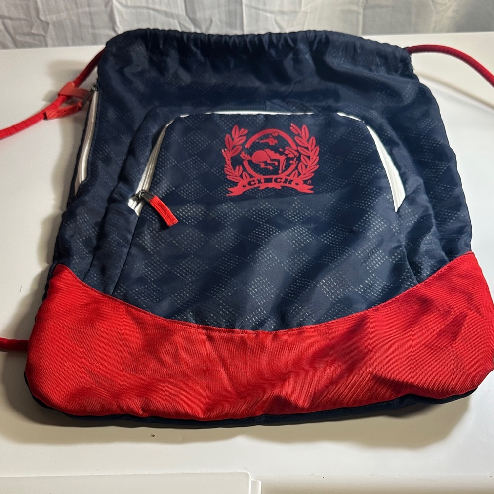 Cinch Navy and Red Drawstring Bag